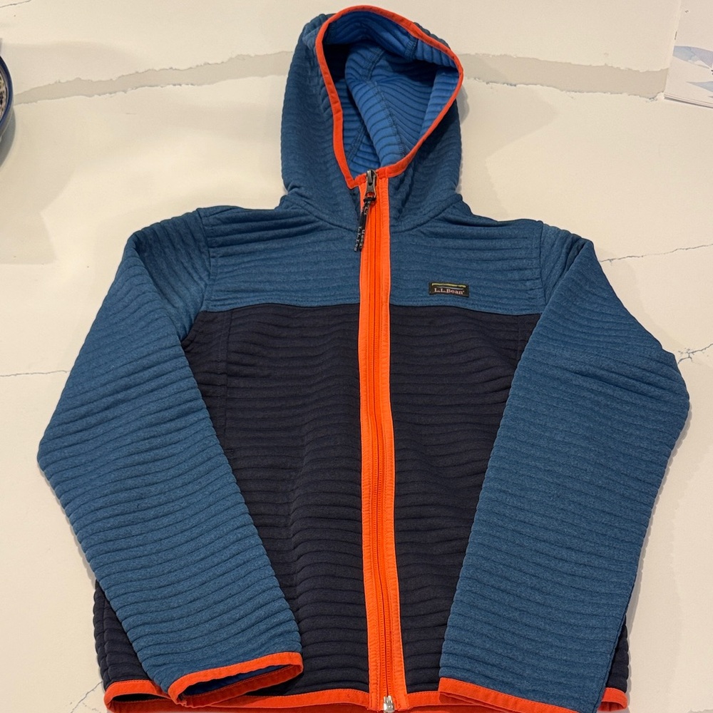 LL Bean Kids Colorblock Hooded Zip Jacket - Blue & Navy with Orange Trim size 8